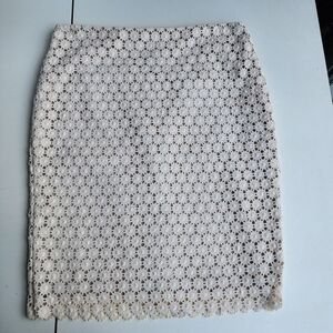 NWOT Charter Club Beige Ivory Crocheted Lace Cotton Skirt Pencil Straigh Size 14